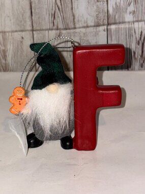 Ganz Christmas Resin Gnome Ornament With Red Letter F Monogram Gift New
